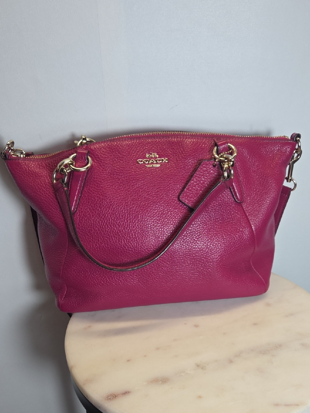 Coach Kelsey Pebbled Leather Satchel - Fuchsia - Picture 1 of 10